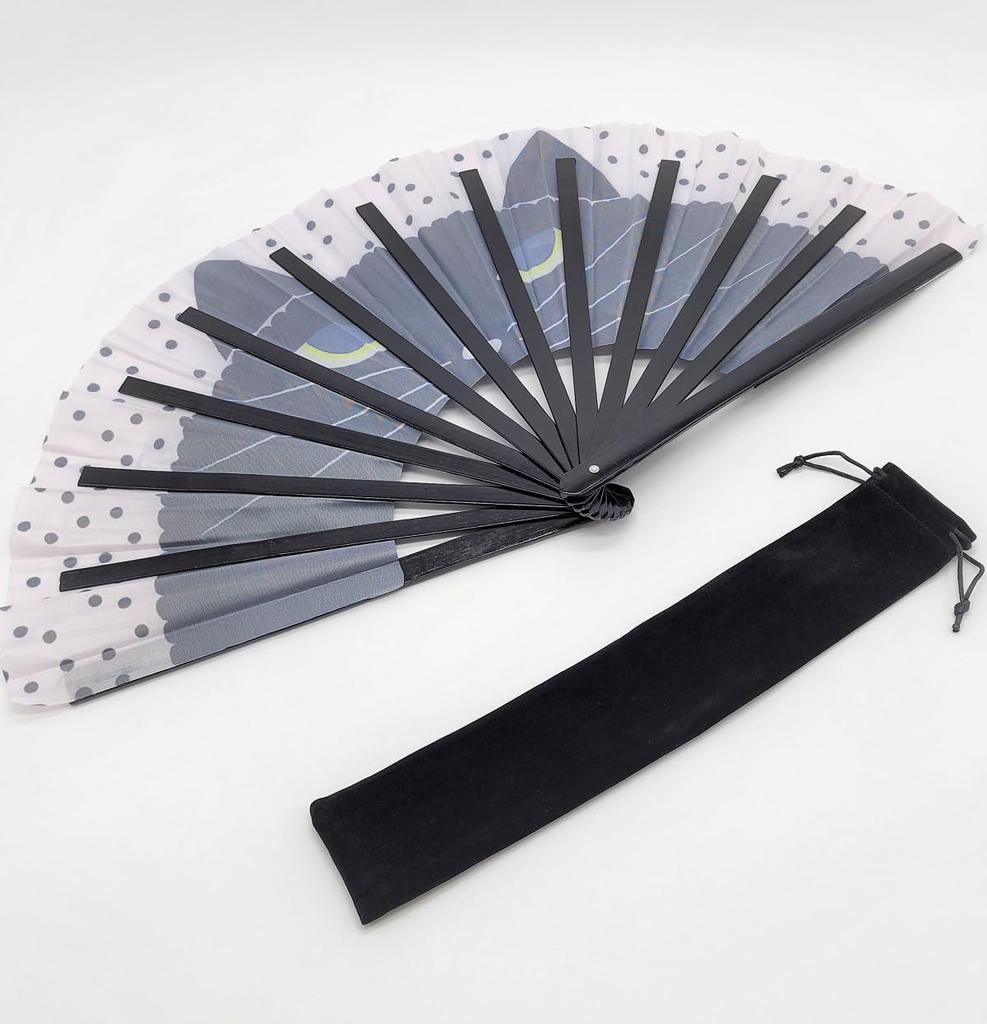 Modern Cat Face Design Large 34cm 64cm Open with Fan Kung Fu Heat Performance Fan, Length, Width, Case, Fan, Relief, Sunshade, Event, (Black)