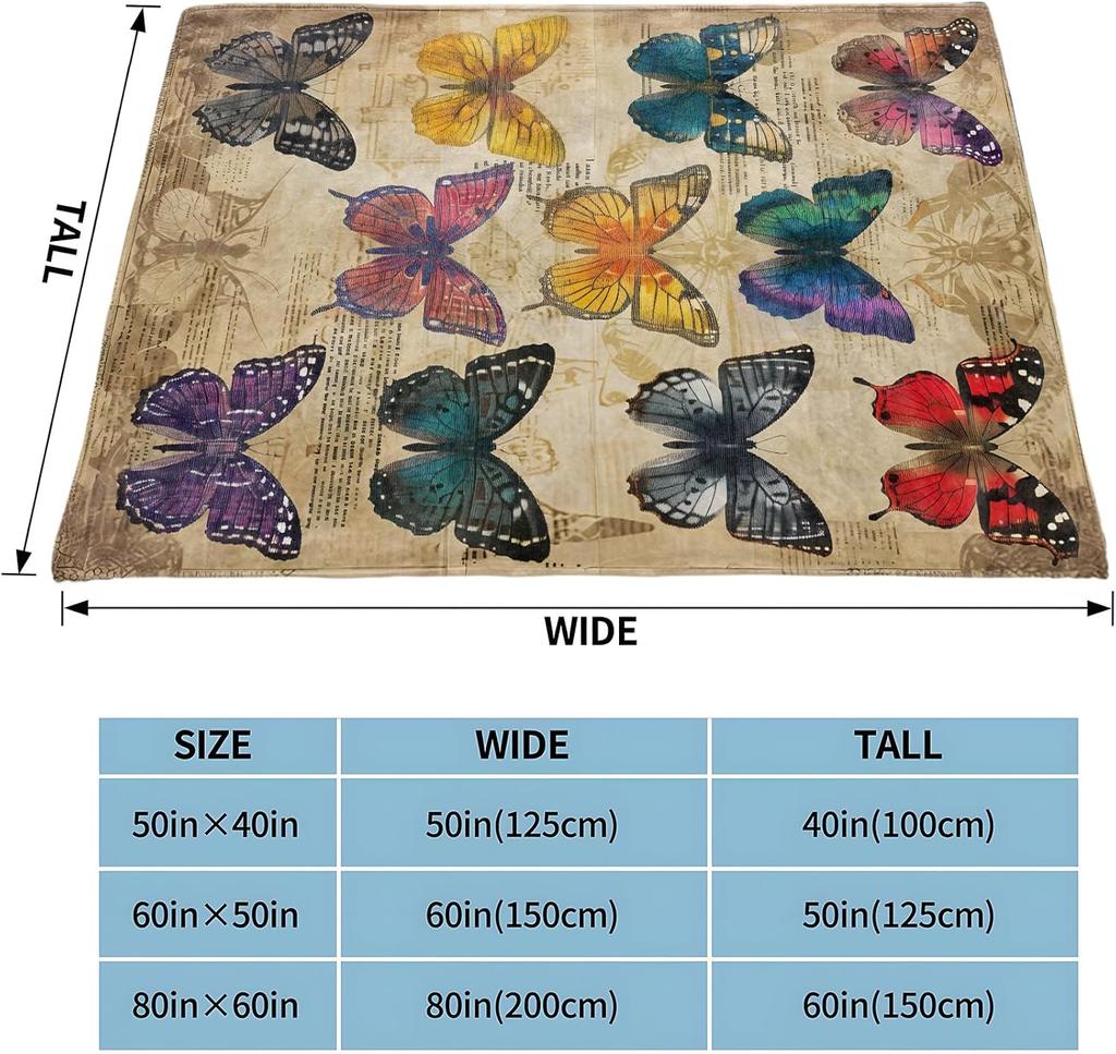 Vintage Butterfly Gifts, Colorful Butterfly Theme Blanket for Adults Women Kids, Cozy Fuzzy Warm Soft Throw Blankets for Bedroom