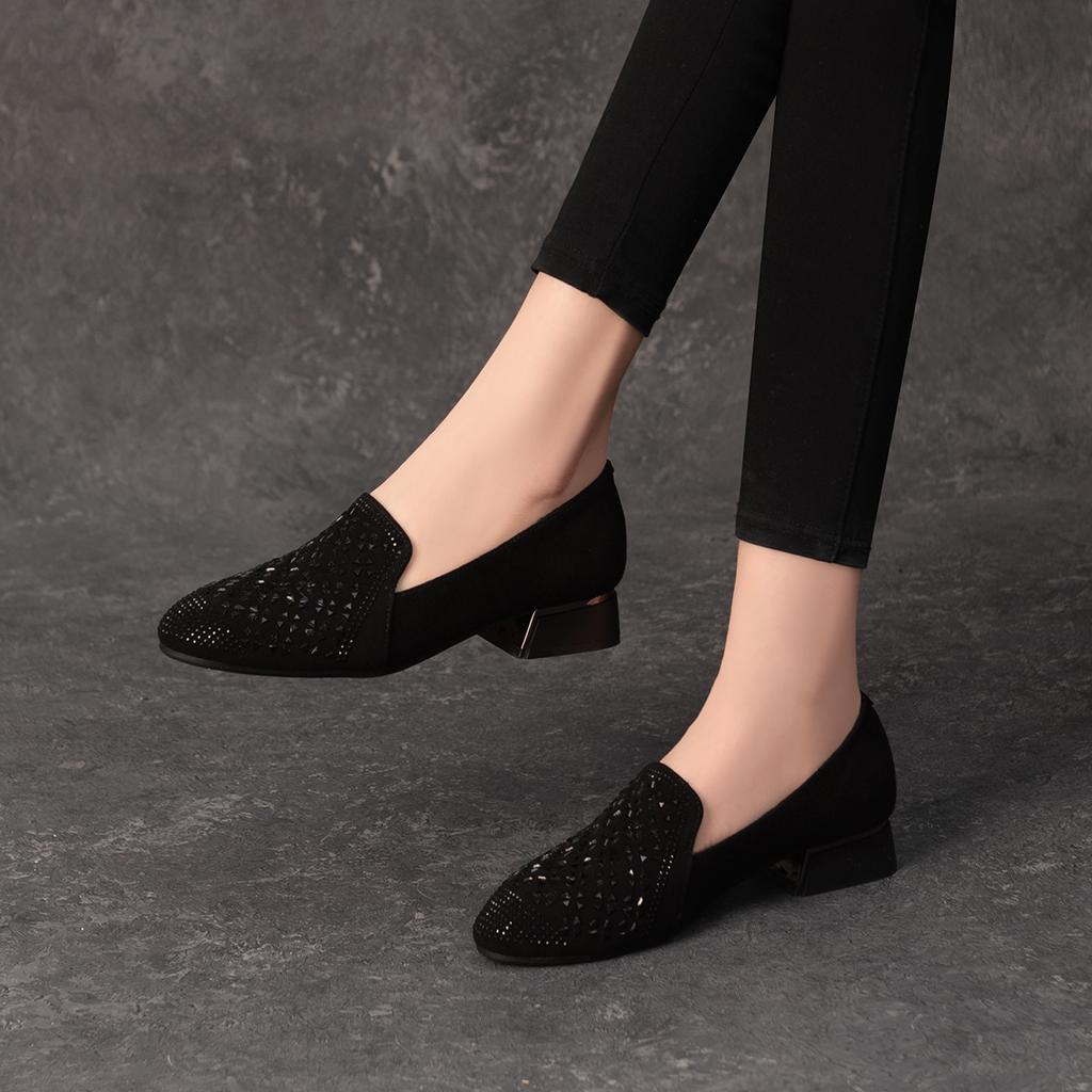 Mattleder Einzelne Schuhe Damen Neu Frühling und Herbst Niedriger Absatz Tiefer Ausschnitt Ein Pedal Runde Zehen