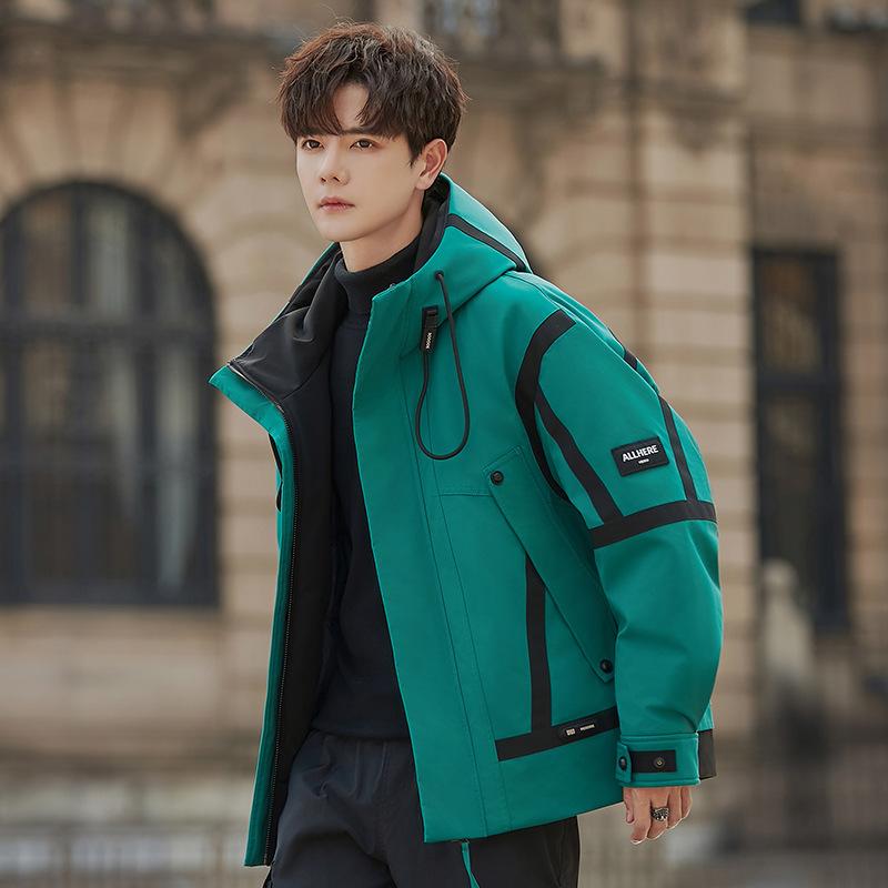 

Куртка с капюшоном для мужчин, новая зимняя теплая куртка для мальчиков, утепленная куртка для активного отдыха 2XL зелёный