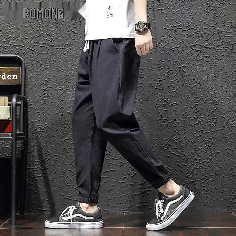 ROMON Men's Chinese Style Cotton Harem Pants
