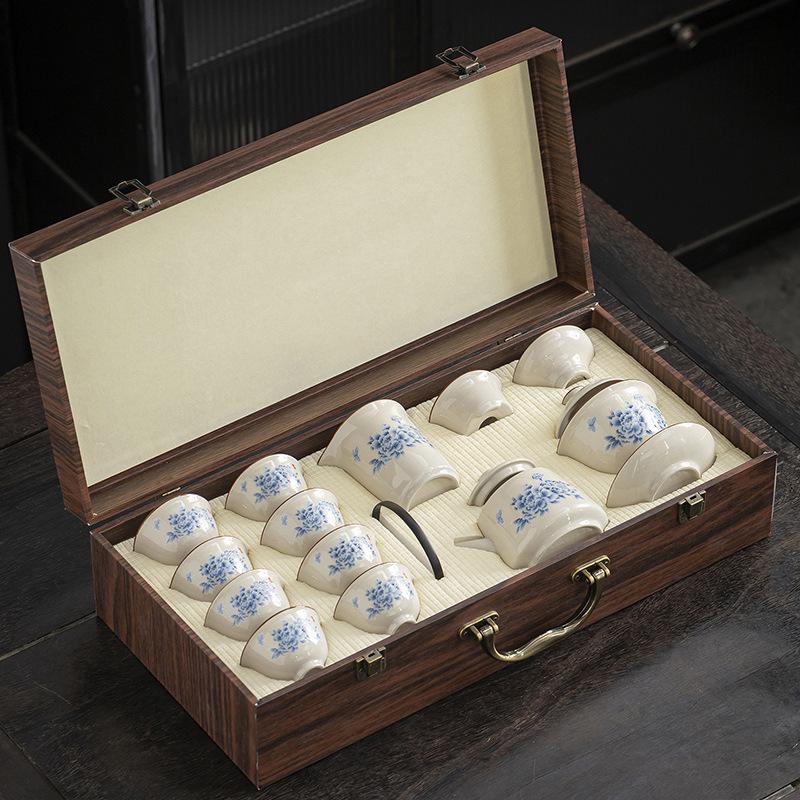 Plant ash Kung Fu tea set, household light luxury retro ceramic tea set, the whole set of annual meeting awards and commemorative gifts