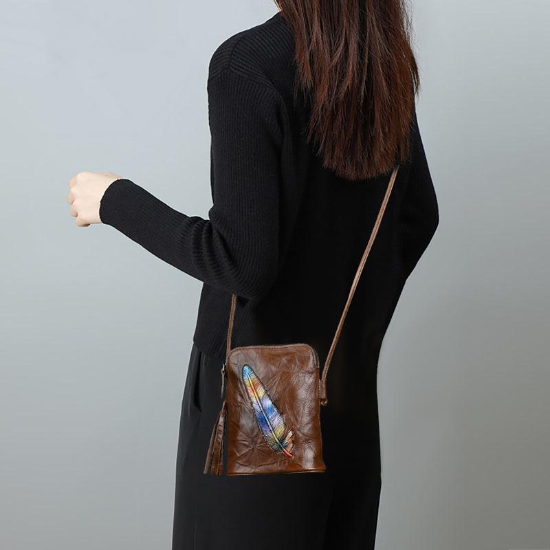 Johnature Retro-Handytasche aus echtem Leder, vielseitig, weich, echtes Rindsleder, für Damen, kleine Schulter- und Umhängetaschen