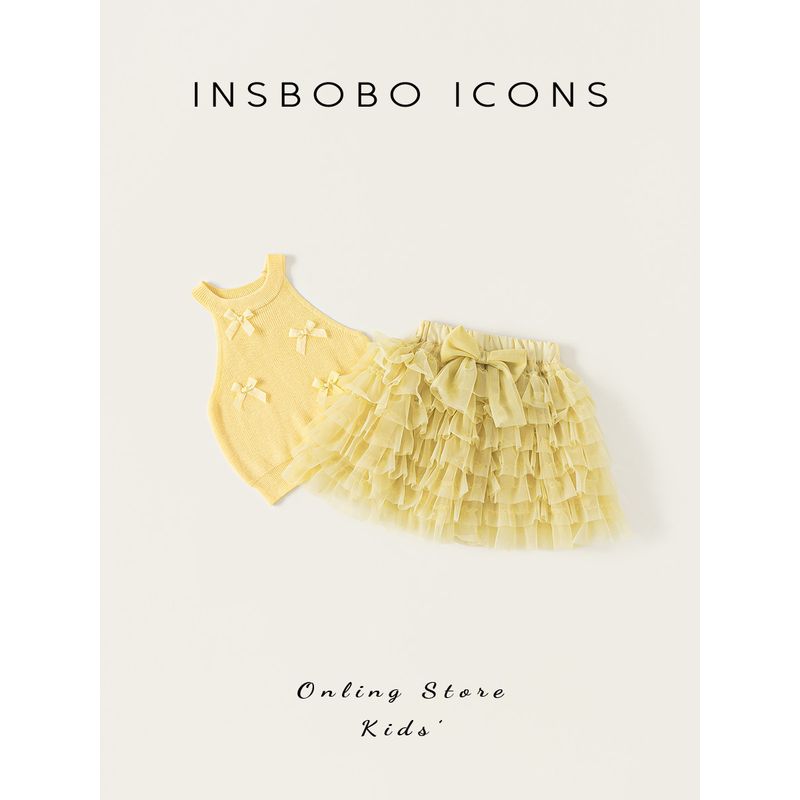 Insbobo Girls' Summer Outfit 2026 New Style Baby Girl Mesh Skirt Two-Piece Set Children's Summer Fashion Trendy Children's Clothing