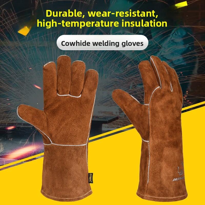 Cowhide Welding Insulation Spark-proof Gloves High Temperature Resistant Abrasion Resistant Gloves