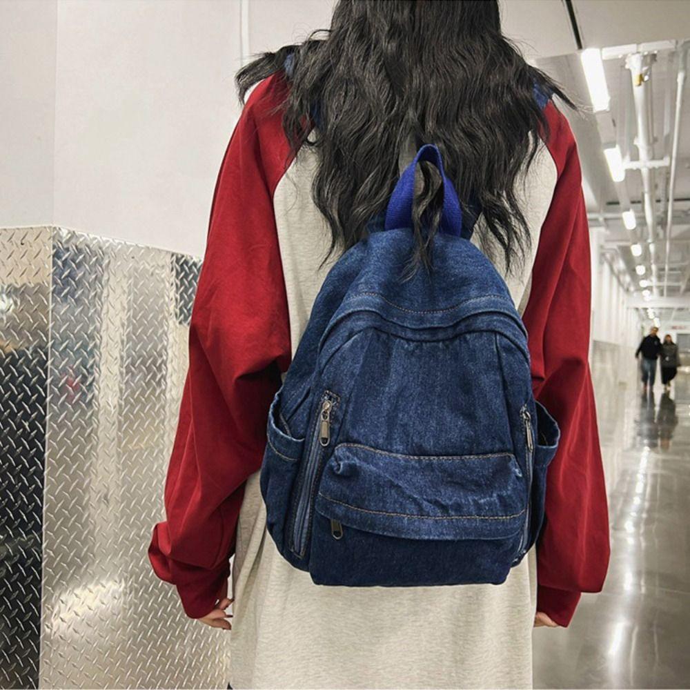 Street Style Vintage Handbag Japanese Style Solid Crossbody Bag Simple Denim Backpack  Outdoor