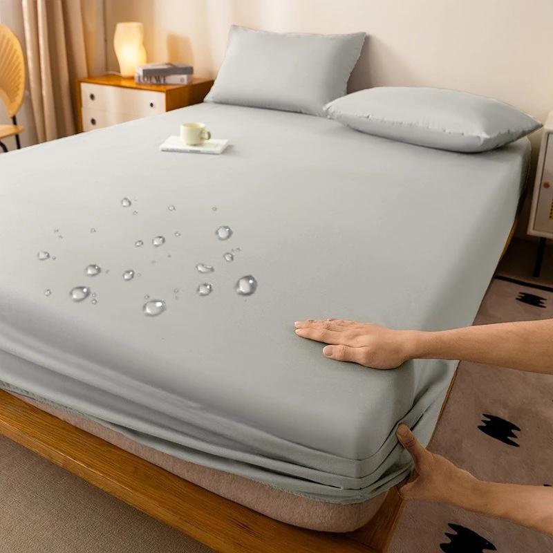 Soild Color Waterproof Fit Sheet with Elastic Band Non Slip Adjustable Mattress Cover for Double King Queen Bed 90/120/150/180/200cm