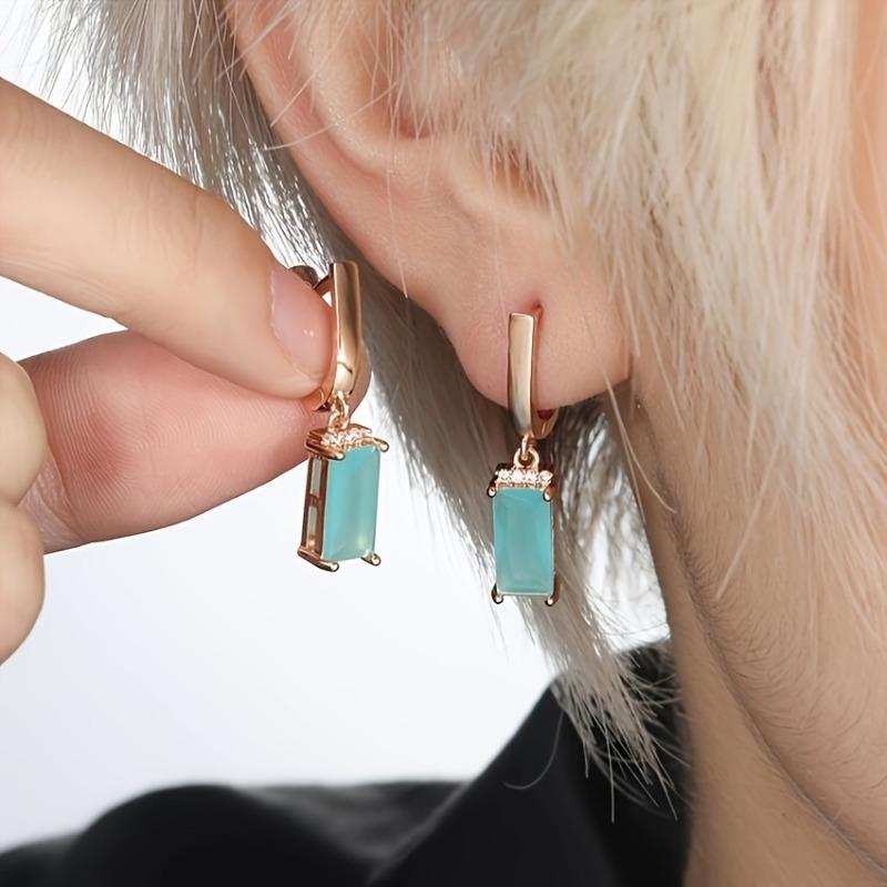 Fashion Green Zircon Geometric Drop Earrings for Women Luxury Gold Color Wedding Party Jewelry