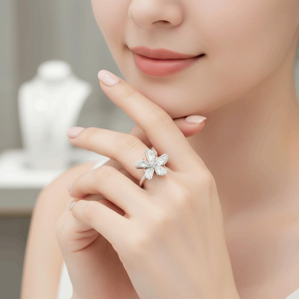 Zircon Rotatable Ring Star Rhinestone Crystal Flower Ring Flower Opening Ring For Women