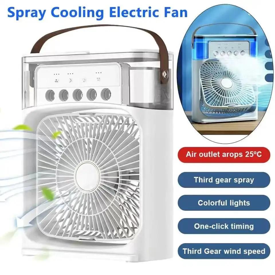 Desk Fan Night Light Rechargeable Portable Fan Electric Desktop 5 Holes Fans for Room Led USB Household Use Water Mist Mini Home