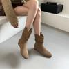 Inner heightening pleated piled boots for women, new suede thin boots, small short boots for women, autumn and winter