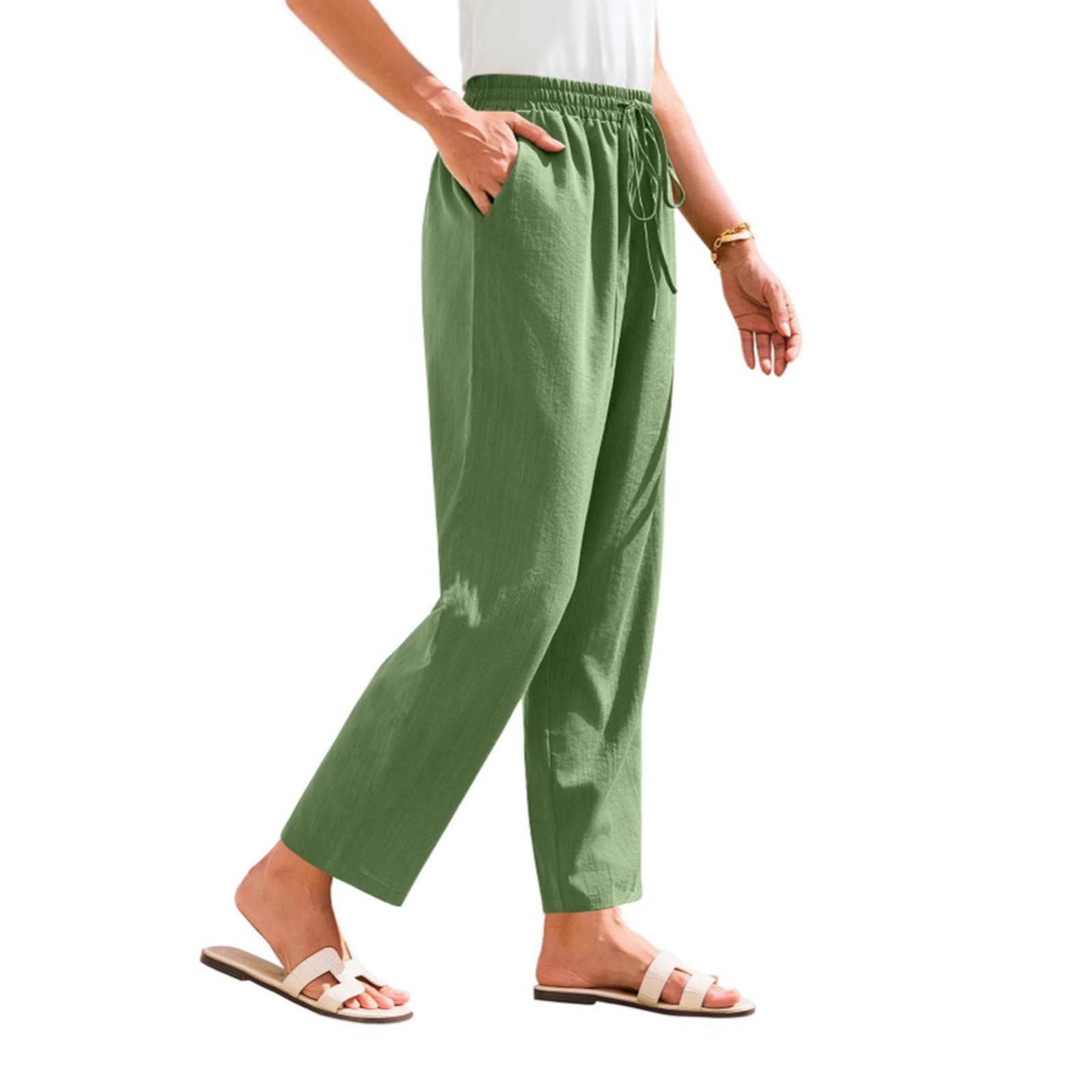 

Женские брюки Stralght брюки с карманами Легкие повседневные свободные брюки Летние пляжные брюки на шнурке S зелёный