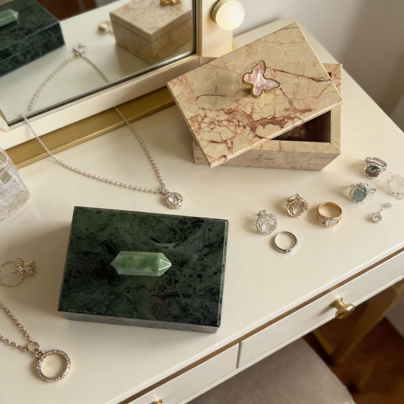 Marble-Style Jewelry Box With Lid Dresser Entryway Key Storage Modern Minimalist Small Organizer
