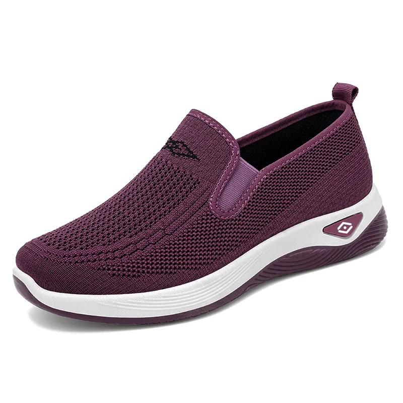 Fashion Lightweight Elastic Slip On Casual Shoes Woman Soft Sole Breathable Knitting Sneakers Woman Comfortable Non Slip Walking Shoes