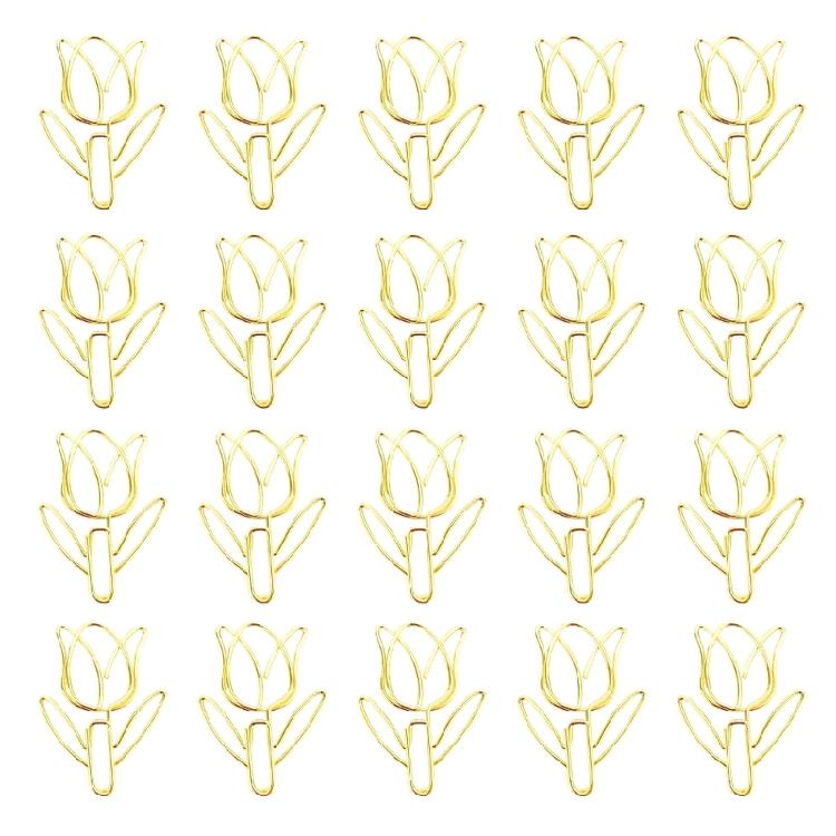 

20 Pcs Tulips Shape Paper Clips Bookmarks Holders Creative Paperclip Metal Decorative Planner Clip for Office School золотой
