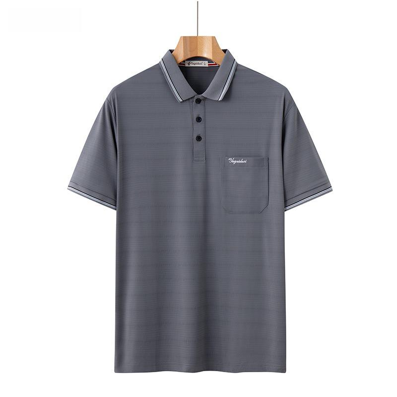 Erkek Buz İpeği Kısa Kollu Polo - Hızlı Kuruyan, Orta Yaşlı ve Yaşlılar İçin Bol Kesim, Trend Yazlık Gömlek