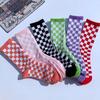 Cotton Sports Street Female Women Hosiery Checkered Socks Middle Tube Socks Korean Style Socks