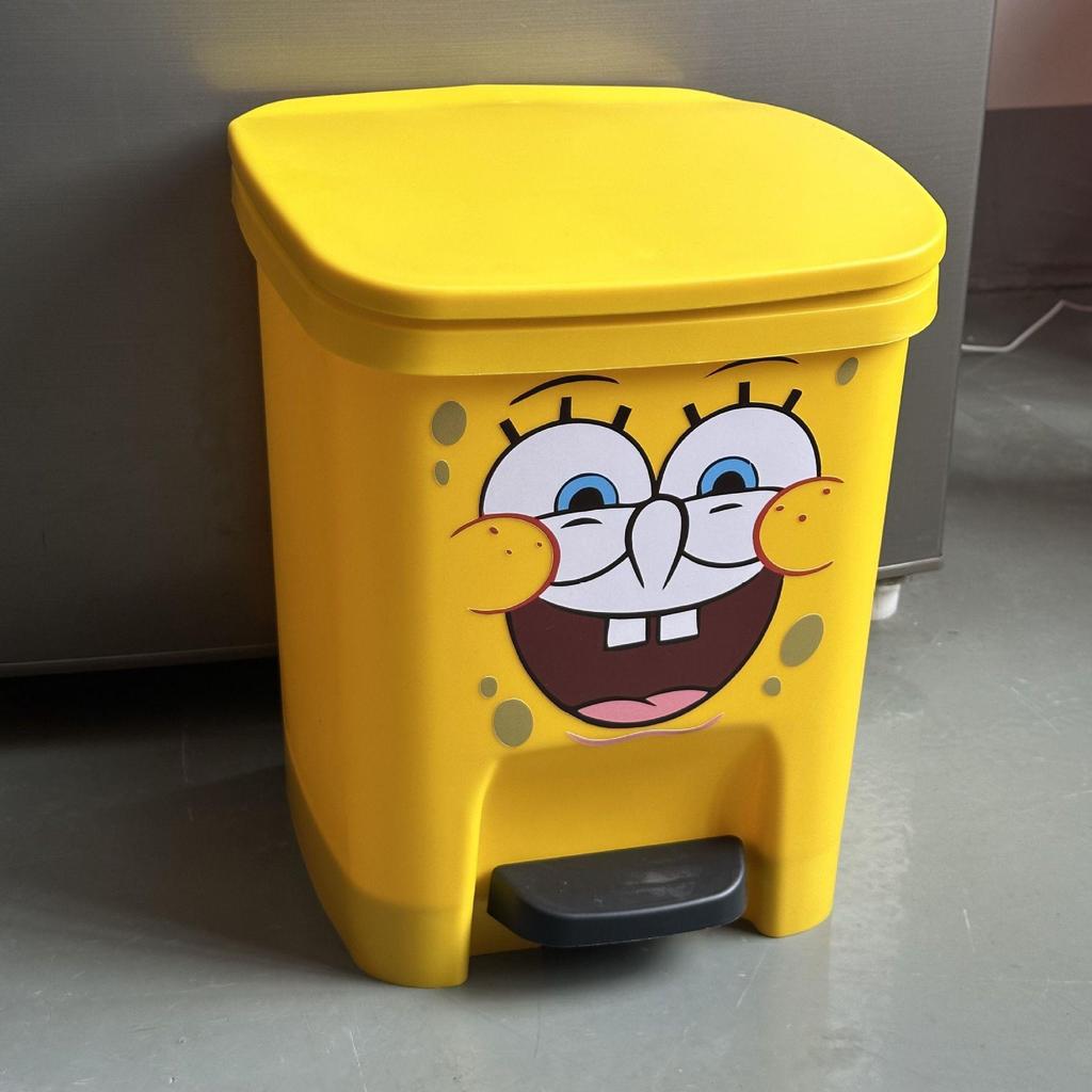 SpongeBob Cartoon Foot-Operated Trash Can with Lid for Living Room, Bedroom, Bathroom