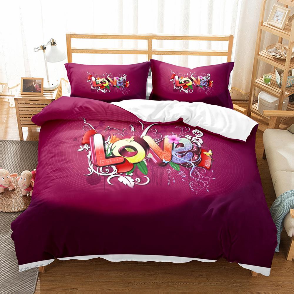 Love Heart Polyester Duvet Cover Set King Queen Twin Full Size Romantic Theme Big Love Heart For Kids Girl Boy Women Bedding Set