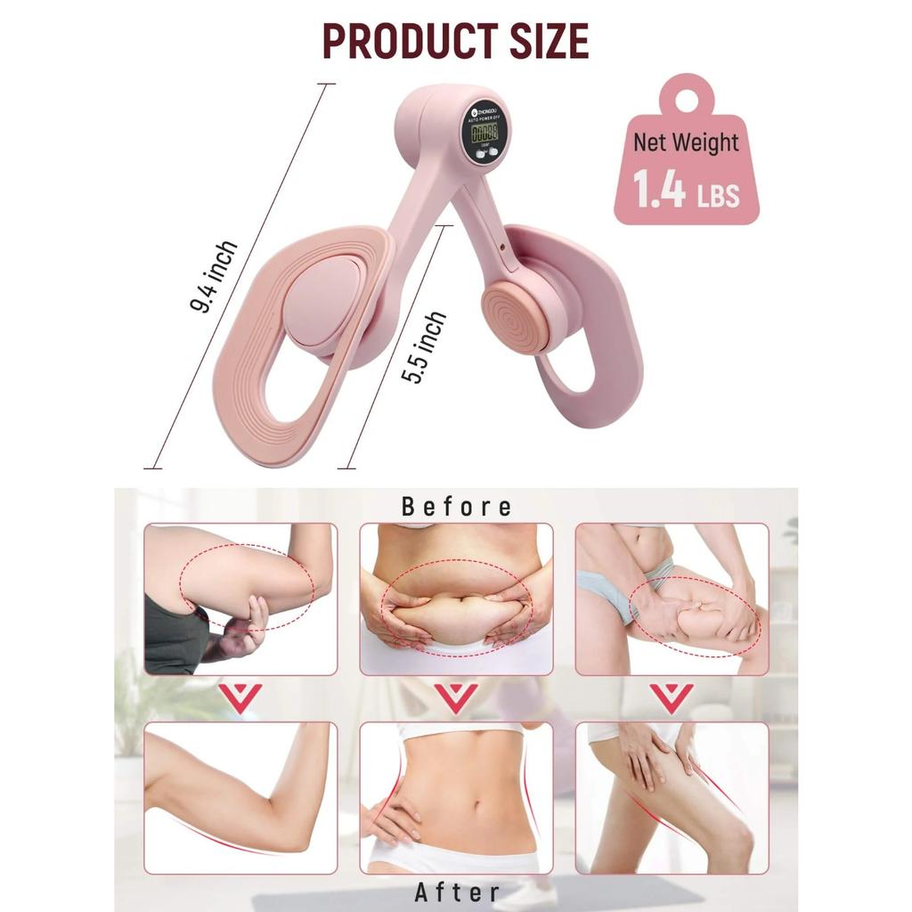 Thigh Trainer,Pelvic Floor Exercise Devices with Display Counter,Inner Thigh Exerciser Workout Equipment for Women,Pink
