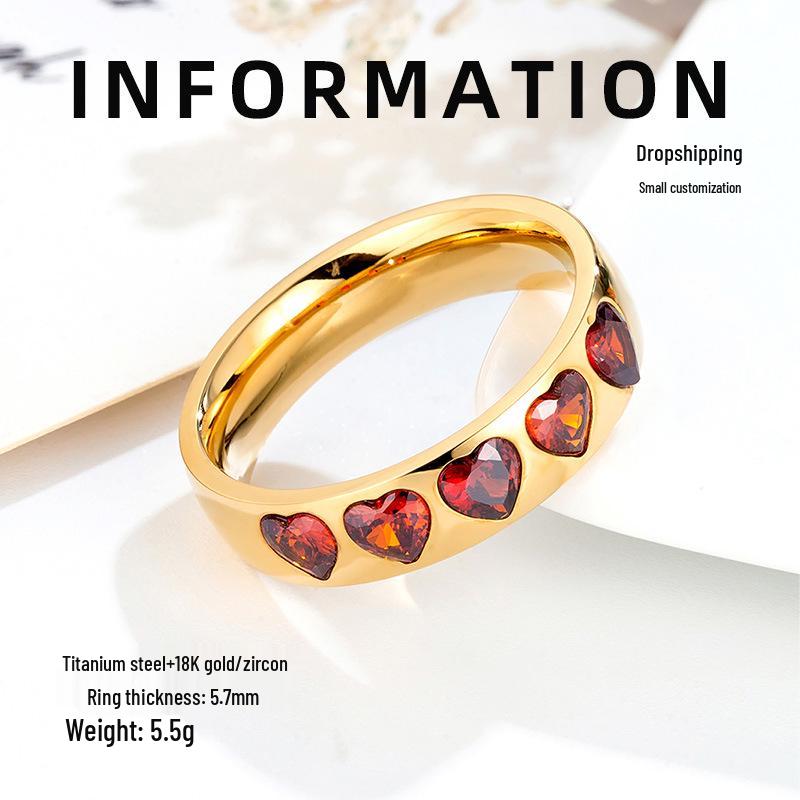 Bague Cœur Diamant Plaqué Or 18K pour Femme - Bijoux Haut de Gamme de Luxe Léger en Acier Titane