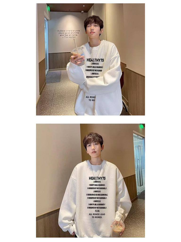 Trendy American High Street 2025 Autumn/Winter Round Neck Printed Long Sleeve Hoodie Pullover