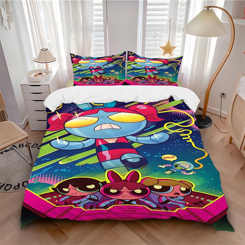 3pcs Powerpuff Girls Adventure Bedding Set, Includes One Quilt Cover and Two Pillowcases, Bedroom and Guest Room Decoration. T72301122