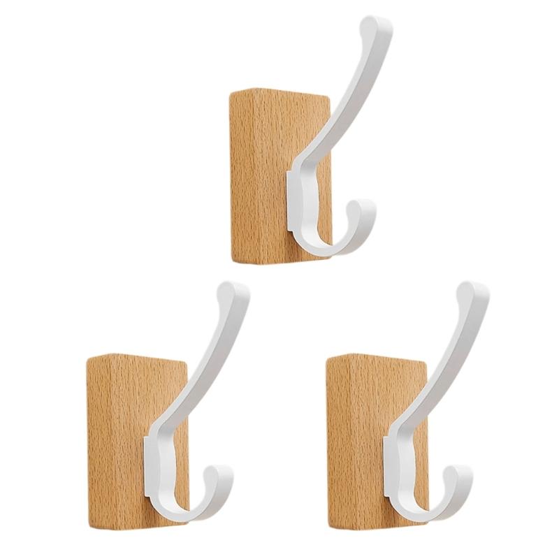 Space Saving Adhesive Hook for Bathroom Door Back Made of Natural Walnuts Wood Drillless Installation for Hanging Items