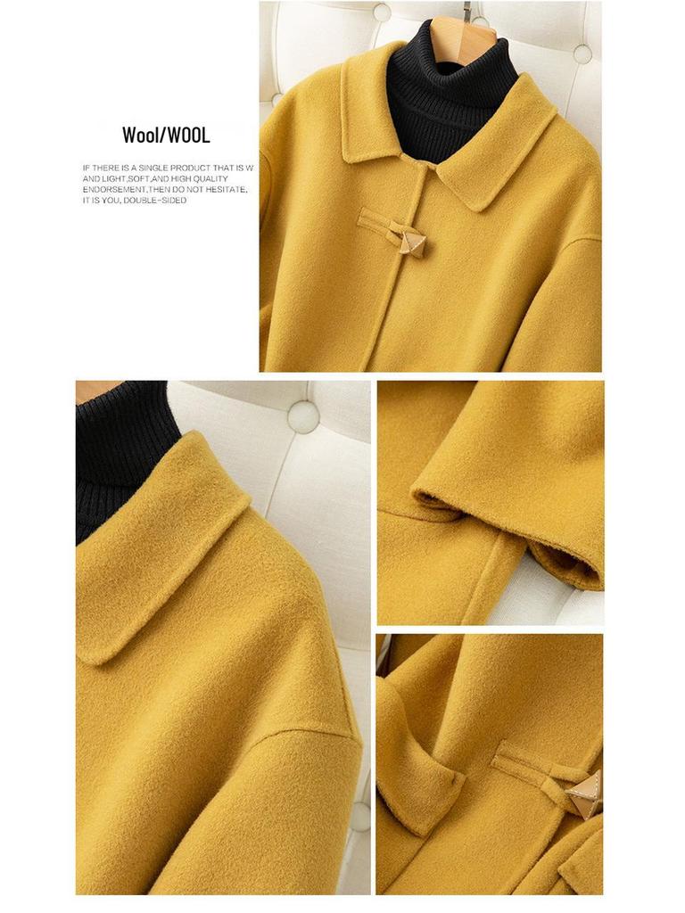 New Autumn/Winter Double-Faced 100% Wool Coat with Peter Pan Collar - Mid-Length, Loose Fit, Fashionable Temperament Overcoat