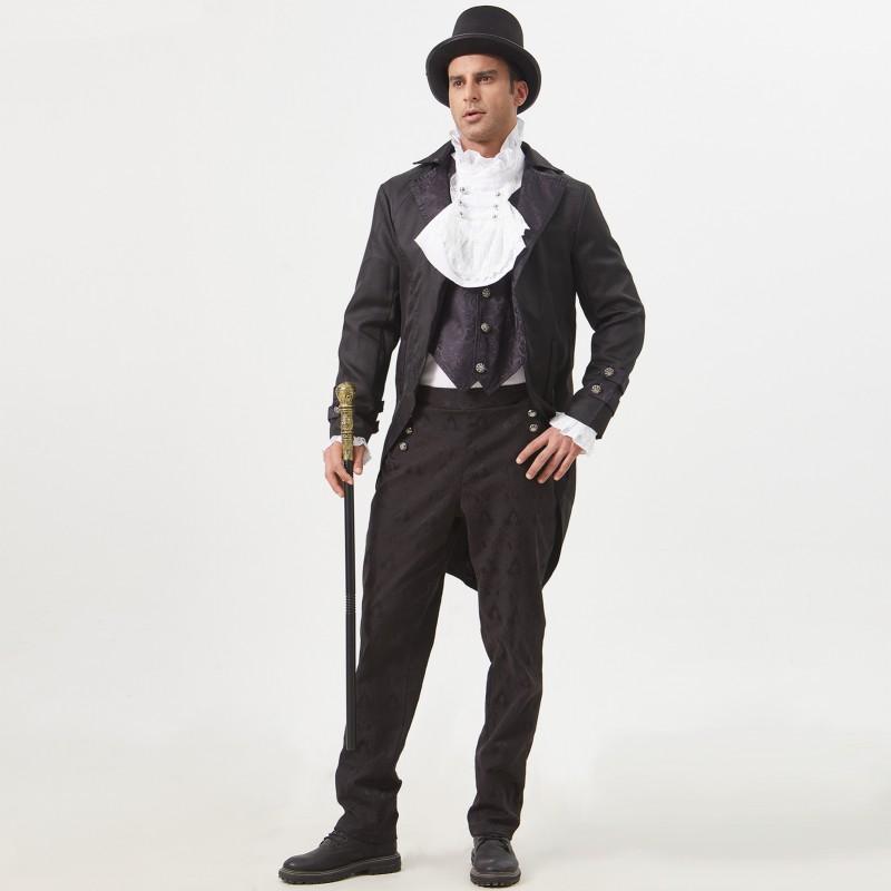 Completo Gotico Sartoriale Set Costume Cosplay di Halloween Vampiro Vintage Finto Due Pezzi Feste a Tema