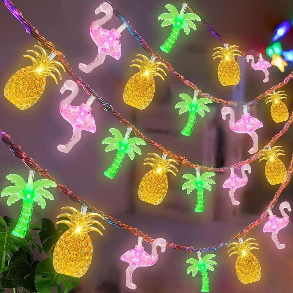 koundeneko Hawaiian Decoration USB String Lights, 40 Bulbs, Pineapple, Flamingo, Palm Tree, Hawaiian Style, LED Light String, Atmosphere Creation,