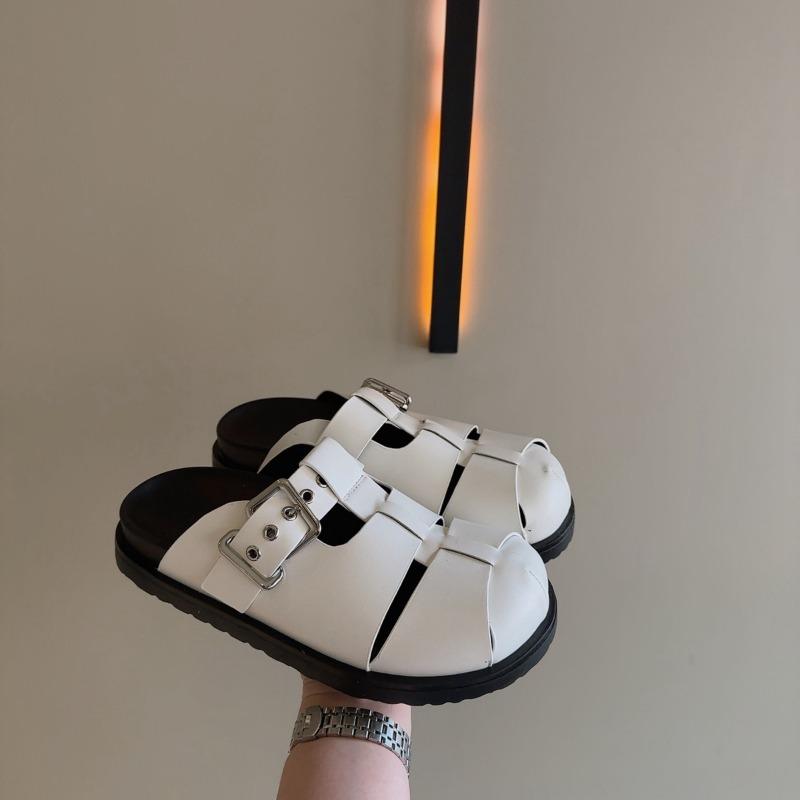 

Leather big head woven hollow sandals women s summer new thick-soled Velcro pig cage shoes 40