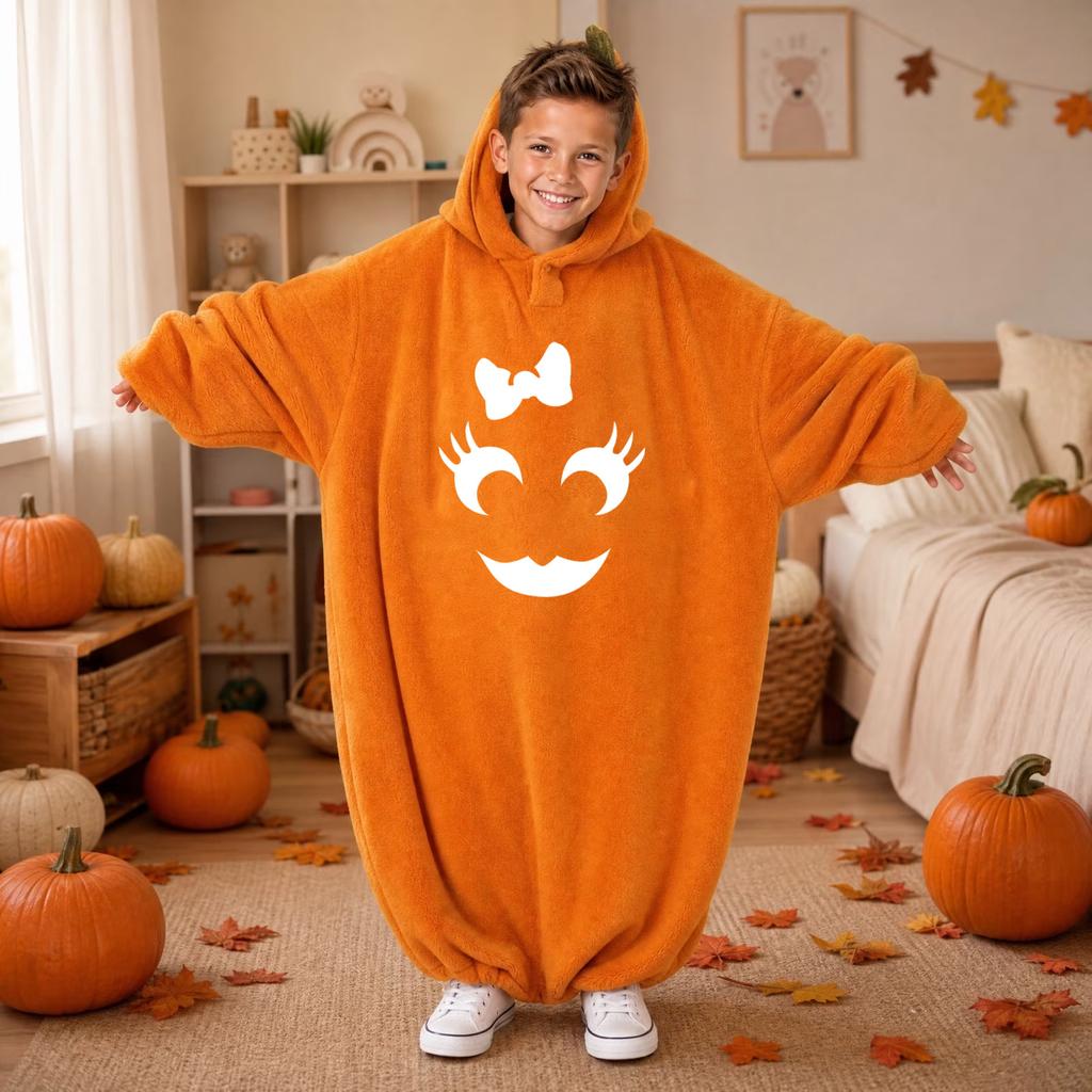 Kids' Halloween Printed Flannel Romper Pajama Set for Loungewear