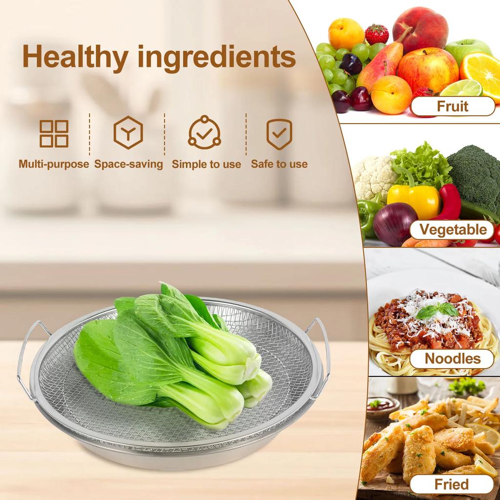 Multi-function Oil Filter Tray Round Stainless Steel Fried Food Draining Rack Heat Resistant Mesh Draining Basket with Drip Pans