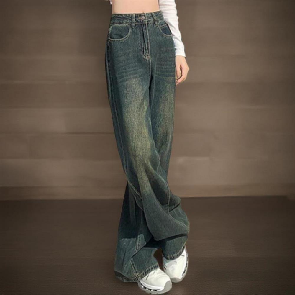 New Arrivals Open Run Women Casual Dark Blue Wide Straight Jeans