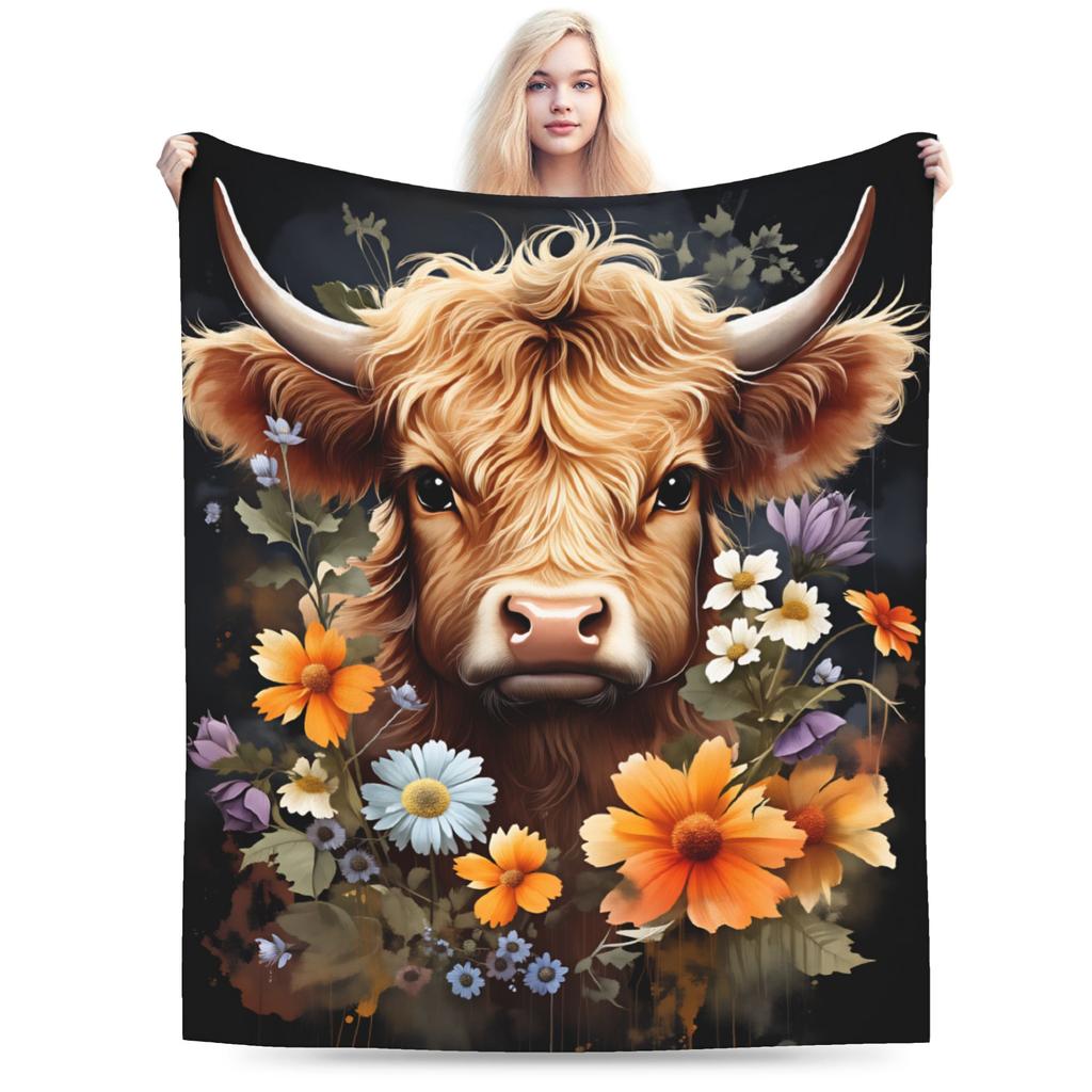 Soft Blanket Girls Boys Decorative Highland Cow Themed Throw Blanket  Flannel Bedspread For Outdoor Funny Sofa Bed Cover