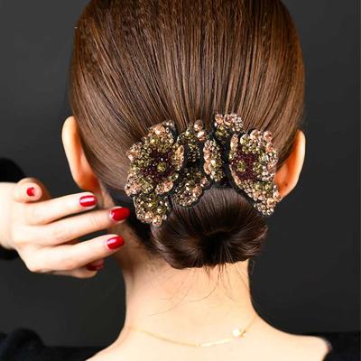 Neue Pferdeschwanz-Haarklammern Damen Glänzender Kristall Strass Haar Dutt Mode Blume Haarnadel Haarspangen Clip Haarschmuck
