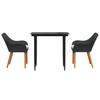 Garden Dining Set with Cushions 3 Pcs Black Poly Rattan