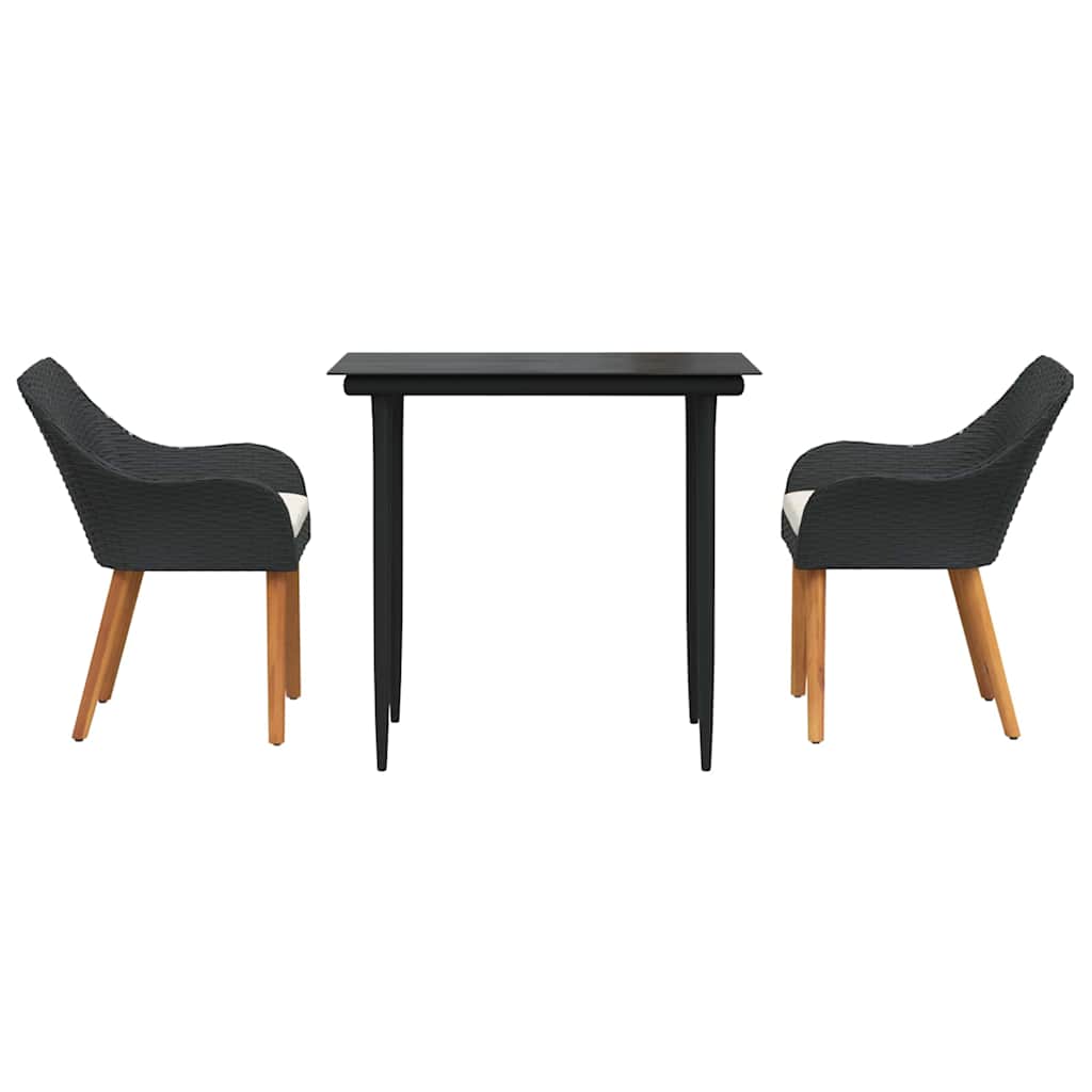 Garden Dining Set with Cushions 3 Pcs Black Poly Rattan