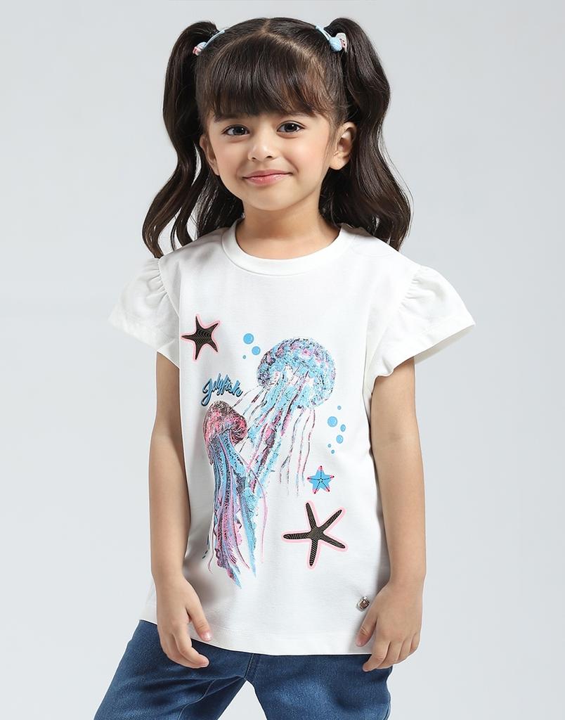 Monte Carlo Girls Printed Round Neck Half Sleeve Top