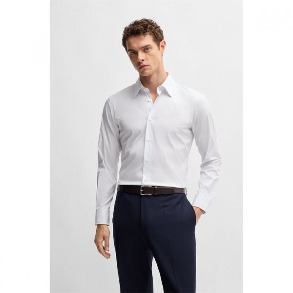 

Boss Cotton Blend Stretch Poplin Slim Fit Shirt White Su25 42