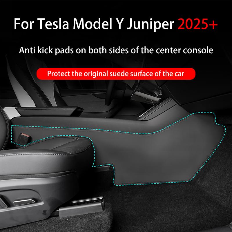 For Tesla Model Y Juniper 2025+ Center Console Two Side Panel Anti Kick Pad Protector Leather Sticker Foot Cover Car Accessories