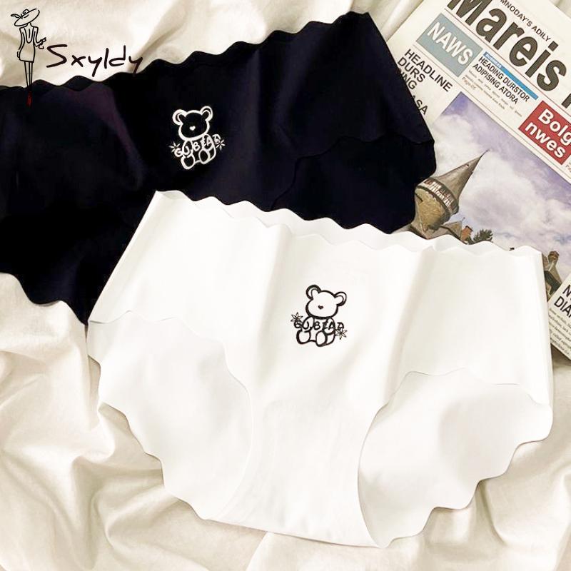 Thin Bear Printed Ice Silk No Trace Panties Breathable Women's Panties