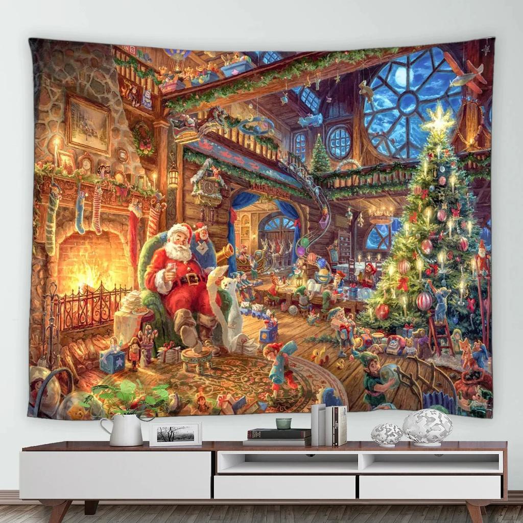 Christmas Pattern Tapestry Home Bedroom Living Room Wall Decoration Santa Claus
