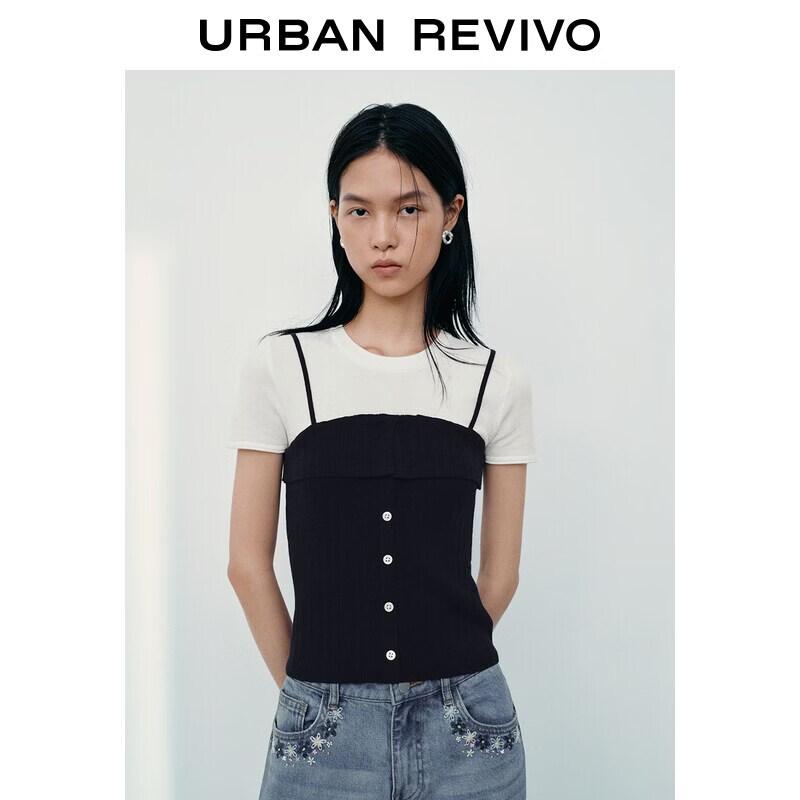 

UR2026 Women s Faux Two-Piece Knit Top L