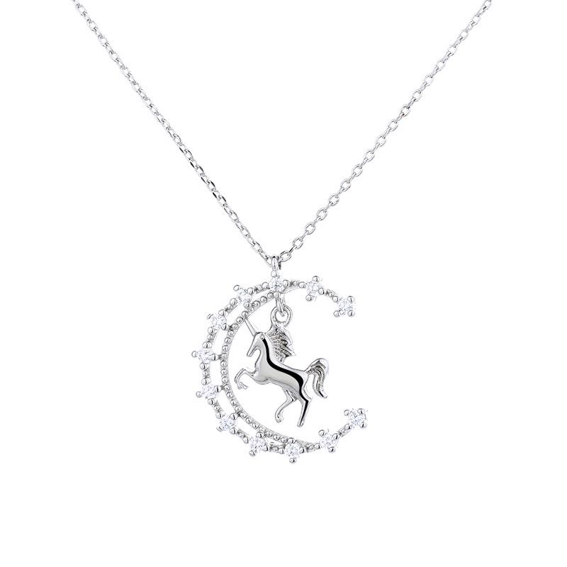 Trendy Unicorn and Moon Clavicle Necklace - European and American Style for Women