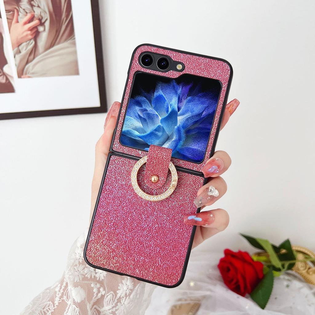 Case for Samsung Z Flip 7 6 5 4 3 Colorful Rhinestone Ring Buckle Folding Screen Drop Protection Case Anti-Fingerprint Plain