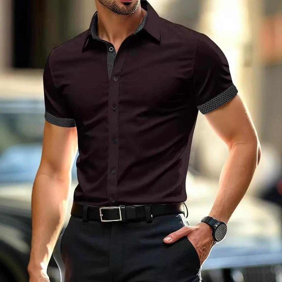 Camicia alla moda a maniche corte da uomo con pois a tinta unita Comoda stile hawaiano Casual Abbigliamento da uomo per l'estate