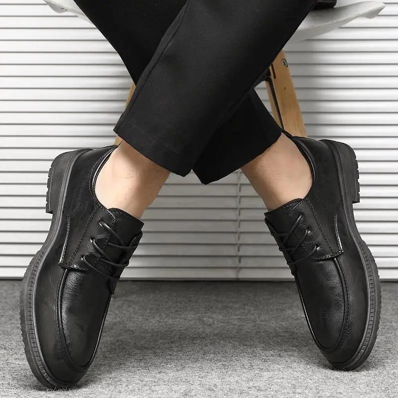 Lace Up Black Low Heel Low-Top Male Casual Shoe Common Luxury Sale Footwear Offer Social Cowhide Summer On Men's Leather Shoes