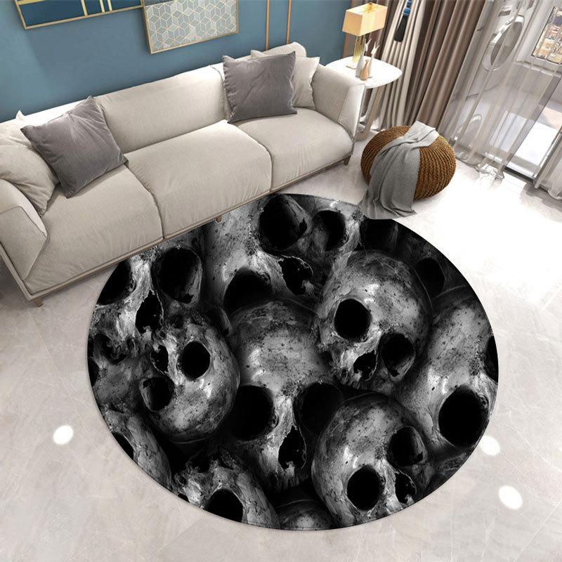Gothic Horror Circular Carpet Skull Print Living Room Floor Mat E-sports Chair Sofa Side Anti Slip Mat Home Decoration